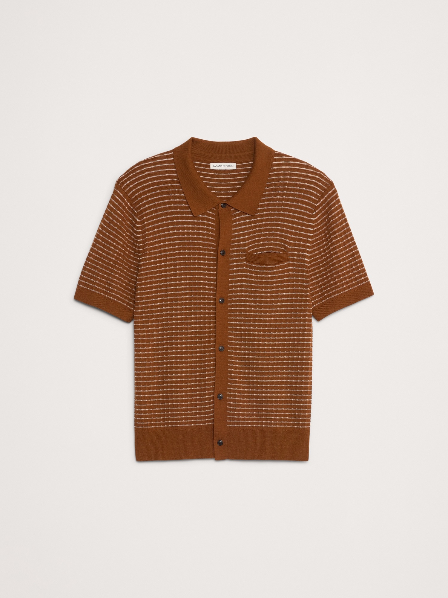 Мужская рубашка Banana Republic Stripe Cotton Resort, цвет: Сиена оранжевый — фото 4