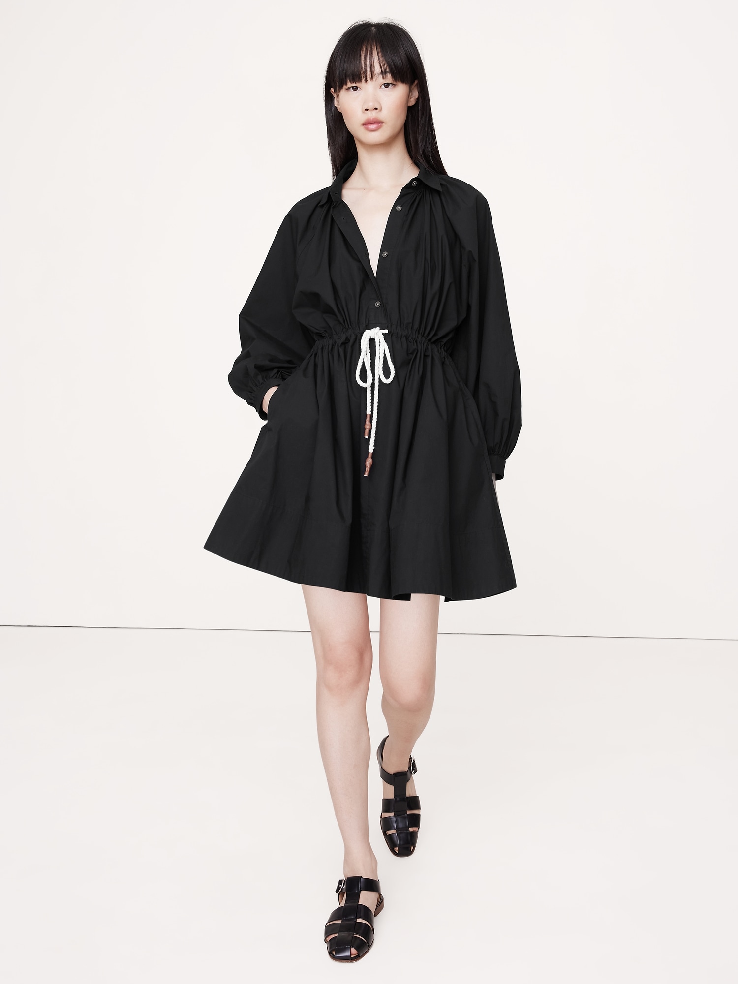 Cotton Poplin Mini Shirtdress - Black