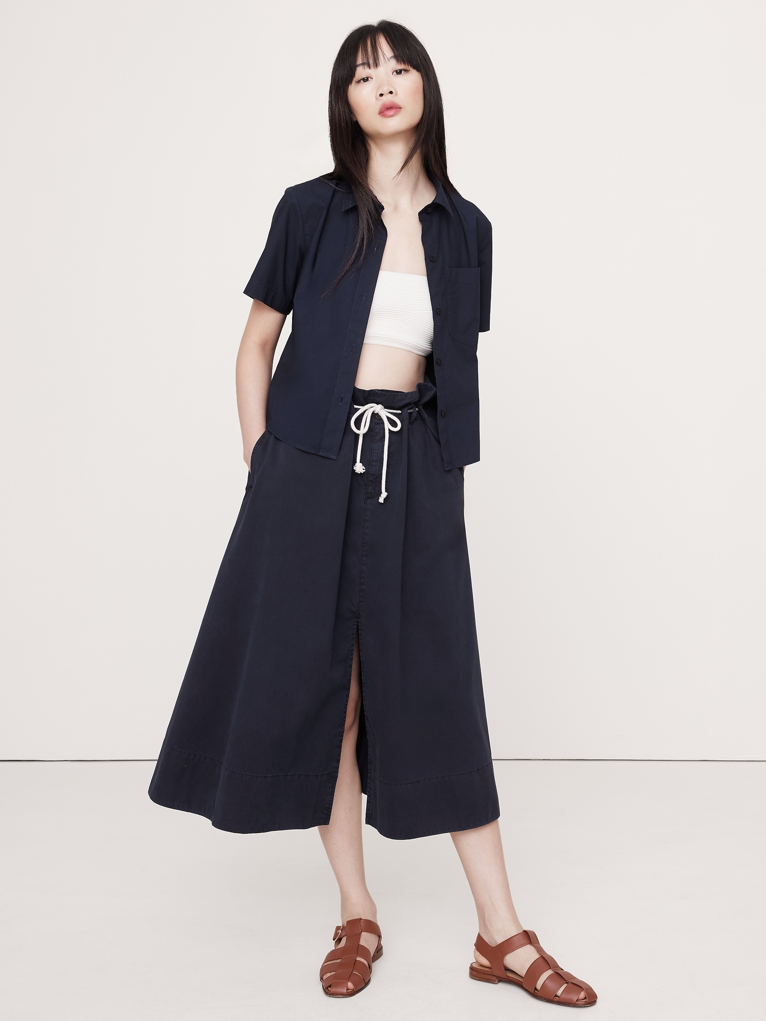 Image number 1 showing, BOXY COTTON POPLIN SHORT-SLEEVE SHIRT