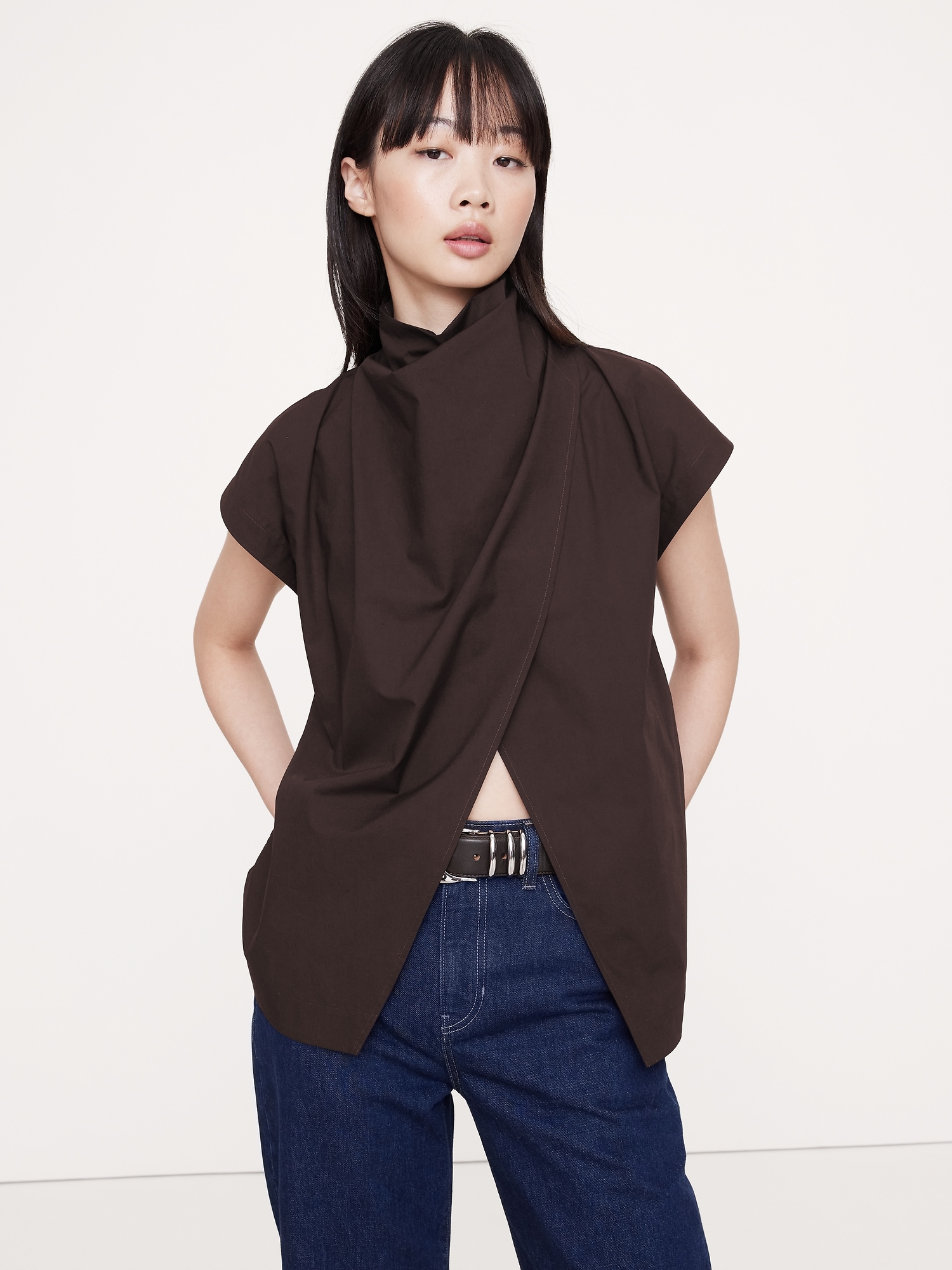 Image number 1 showing, COTTON POPLIN COWL NECK TUNIC