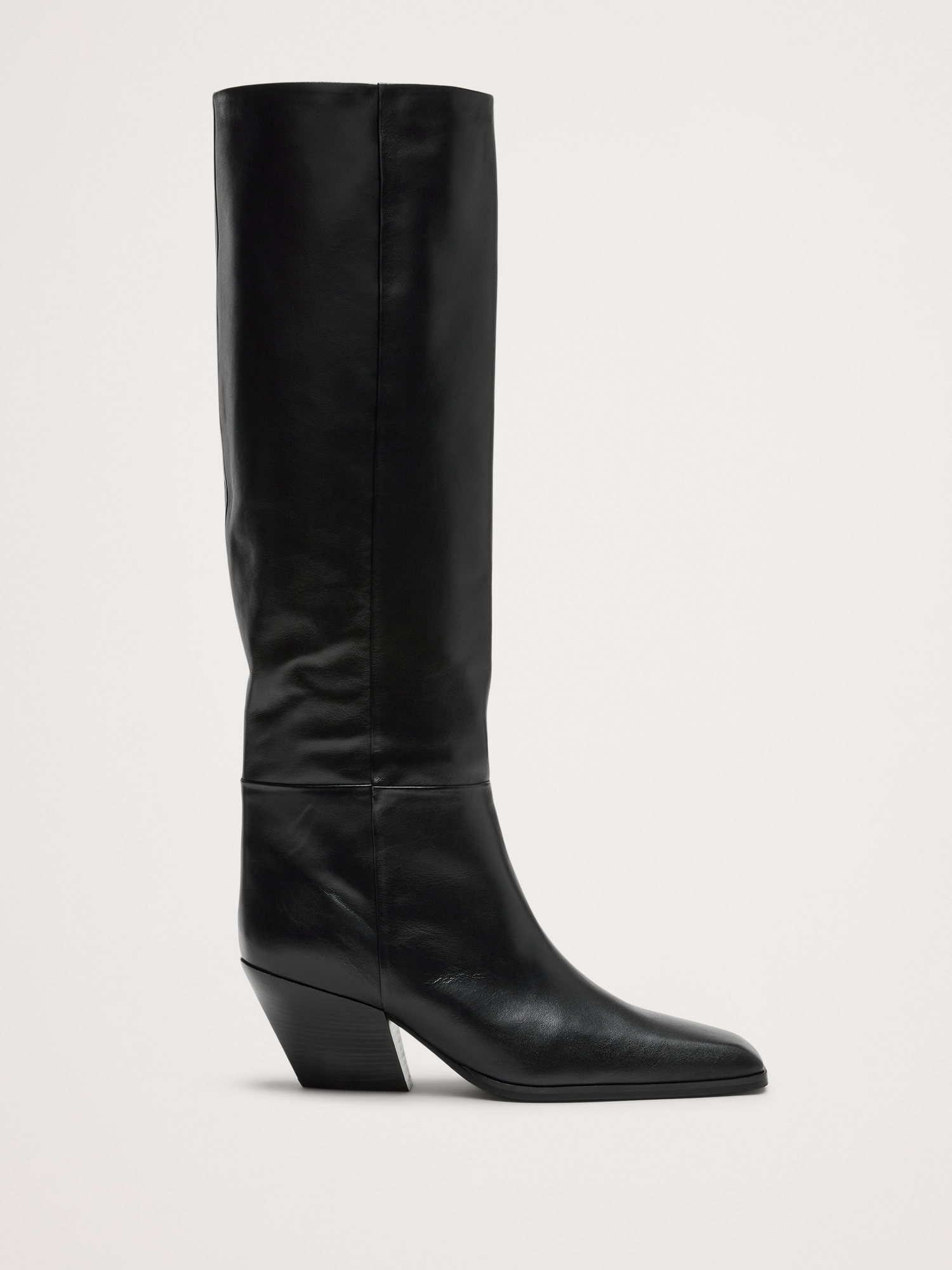 Italian Leather Knee-High Boot - Black Leather