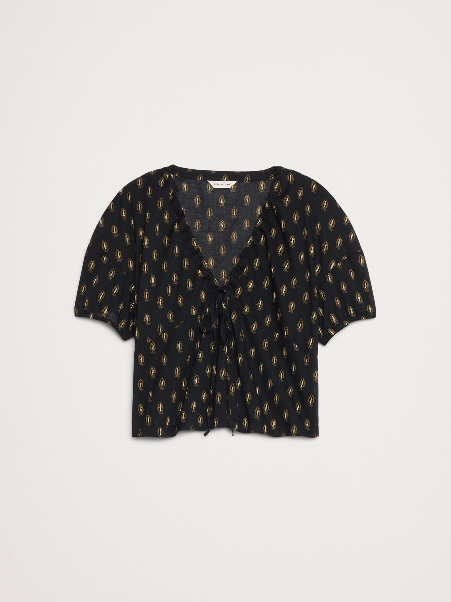 Cotton Tie-Front V-Neck Top