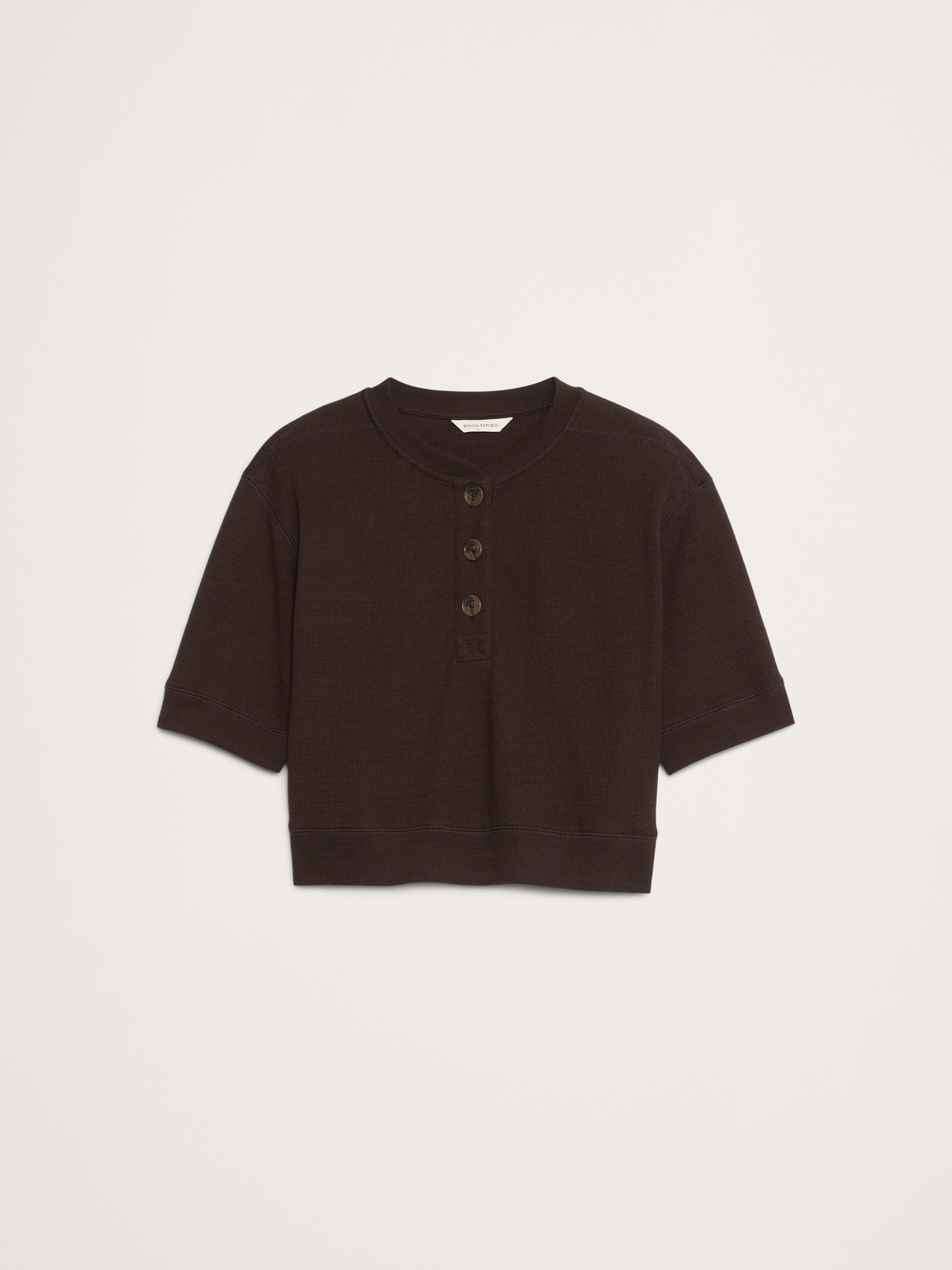 Image number 4 showing, Waffle-Knit Cropped Henley