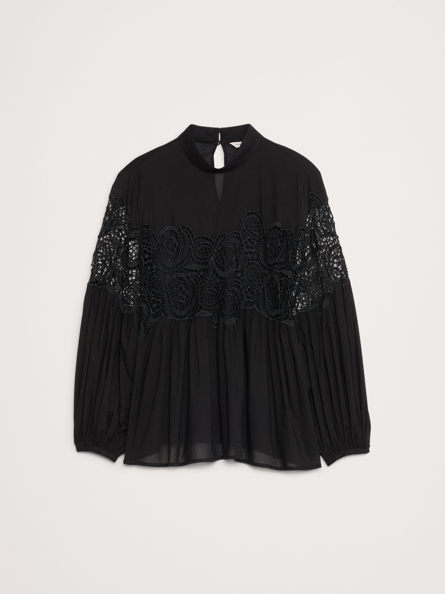Image number 5 showing, COTTON & LACE MOCK-NECK TOP