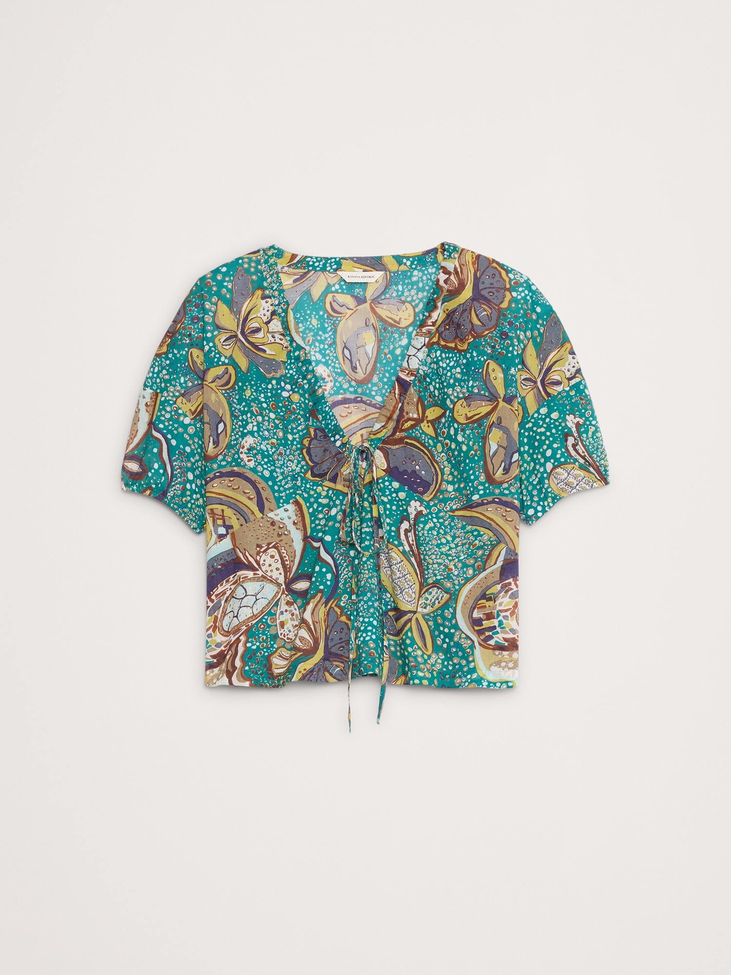 Cotton Tie-Front V-Neck Top