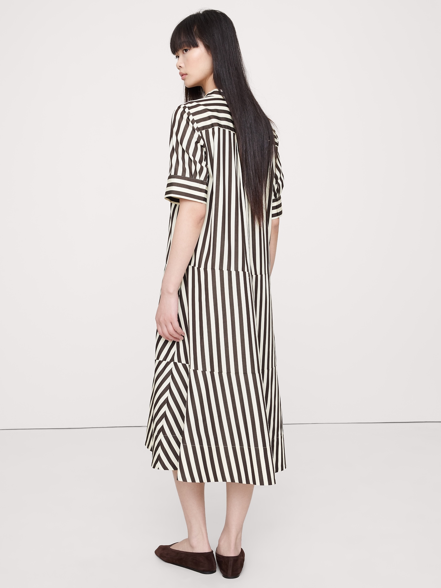 Cotton Poplin Tuxedo-Front Midi Dress