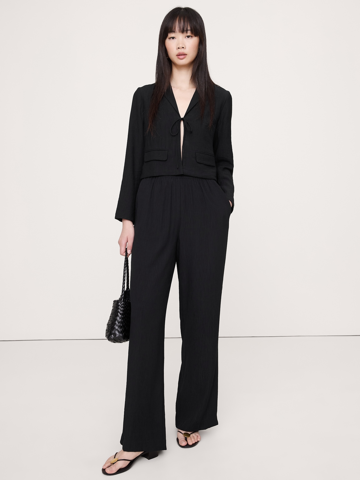 Pull-On Wide-Leg Crinkle Pant