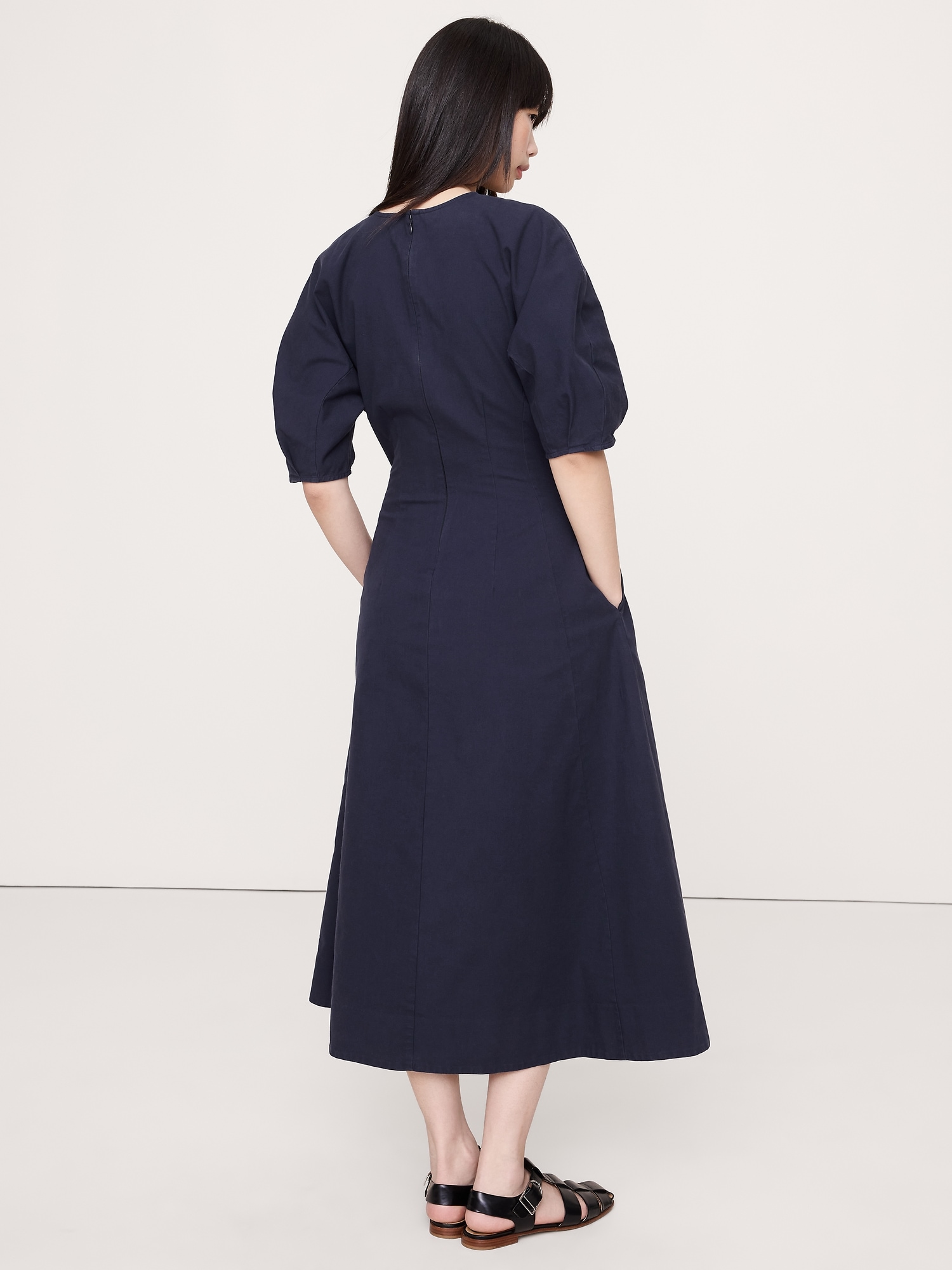 Image number 3 showing, STRETCH-COTTON TWILL UTILITY MIDI DRESS