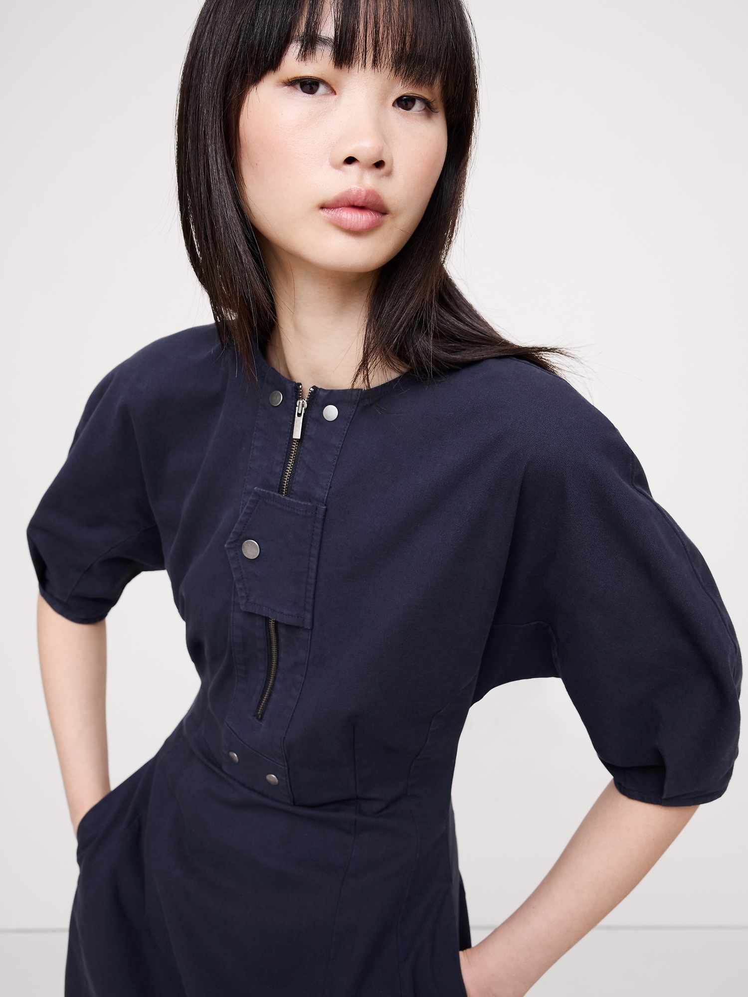 Image number 4 showing, STRETCH-COTTON TWILL UTILITY MIDI DRESS