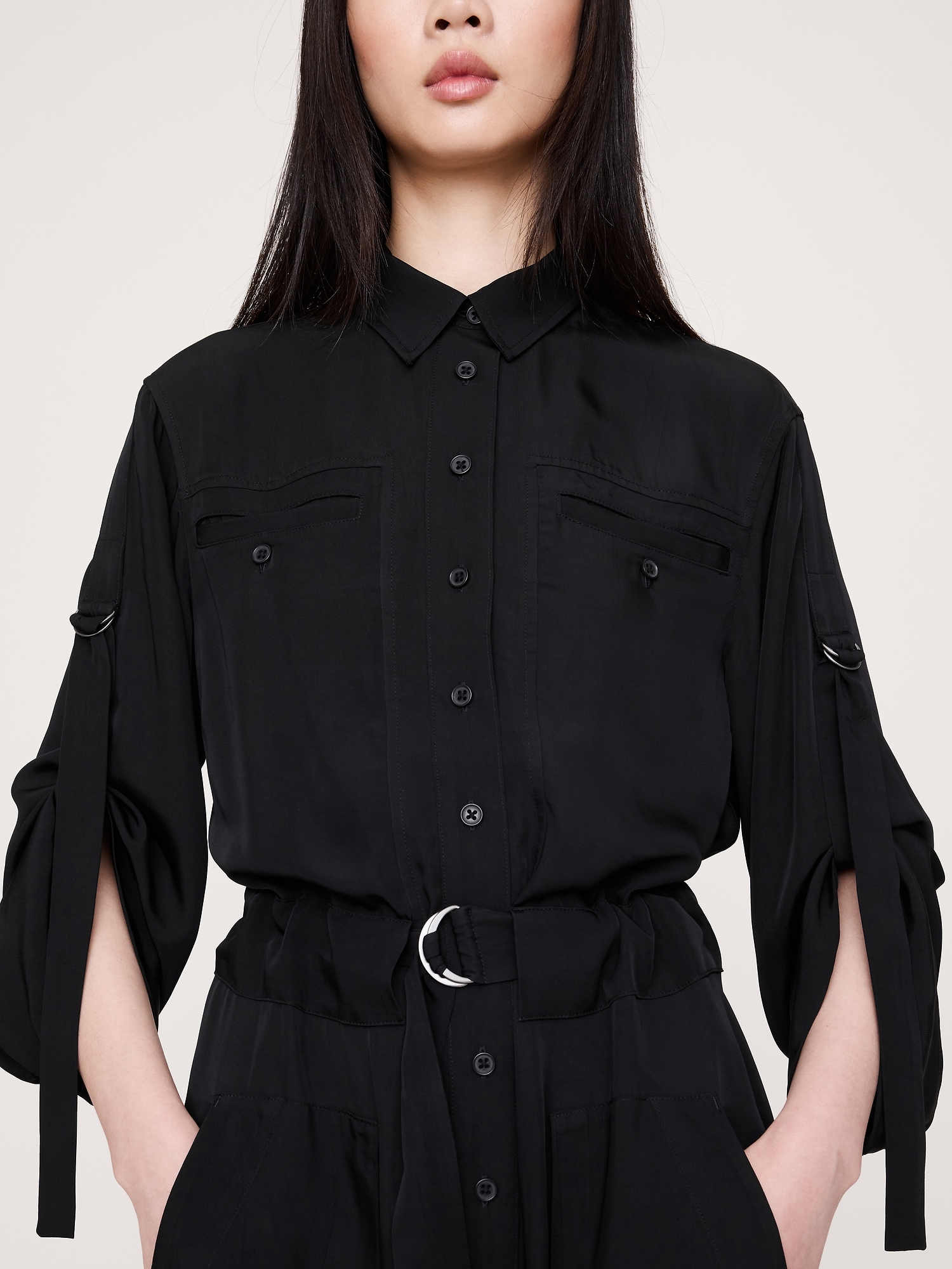 Image number 7 showing, DRAPEY UTILITY SHIRT DRESS