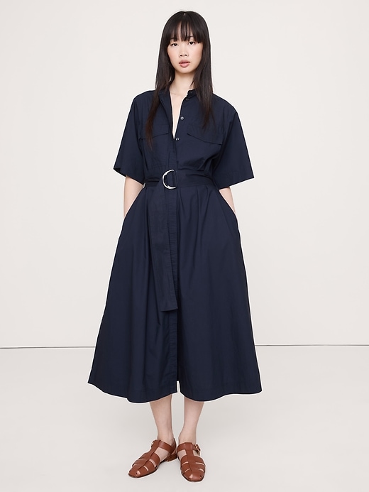 Cotton Poplin Utility Shirt Dress