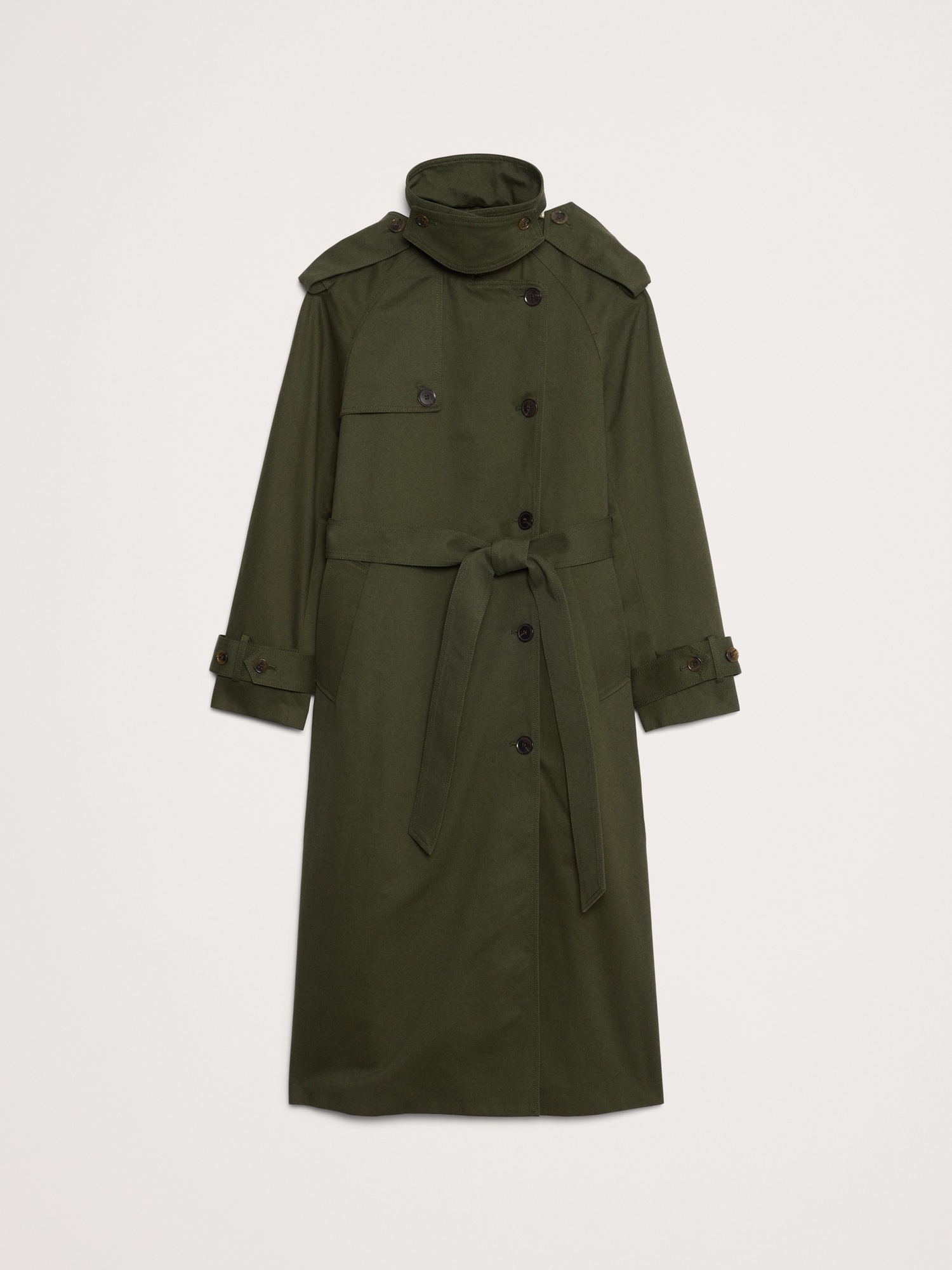 Женское пальто Banana Republic Classic Cotton Trench, цвет: Тёмный зелёный — фото 4