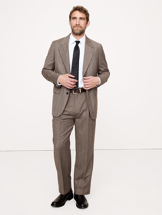 Herringbone Cotton-Linen Slim Suit Pant