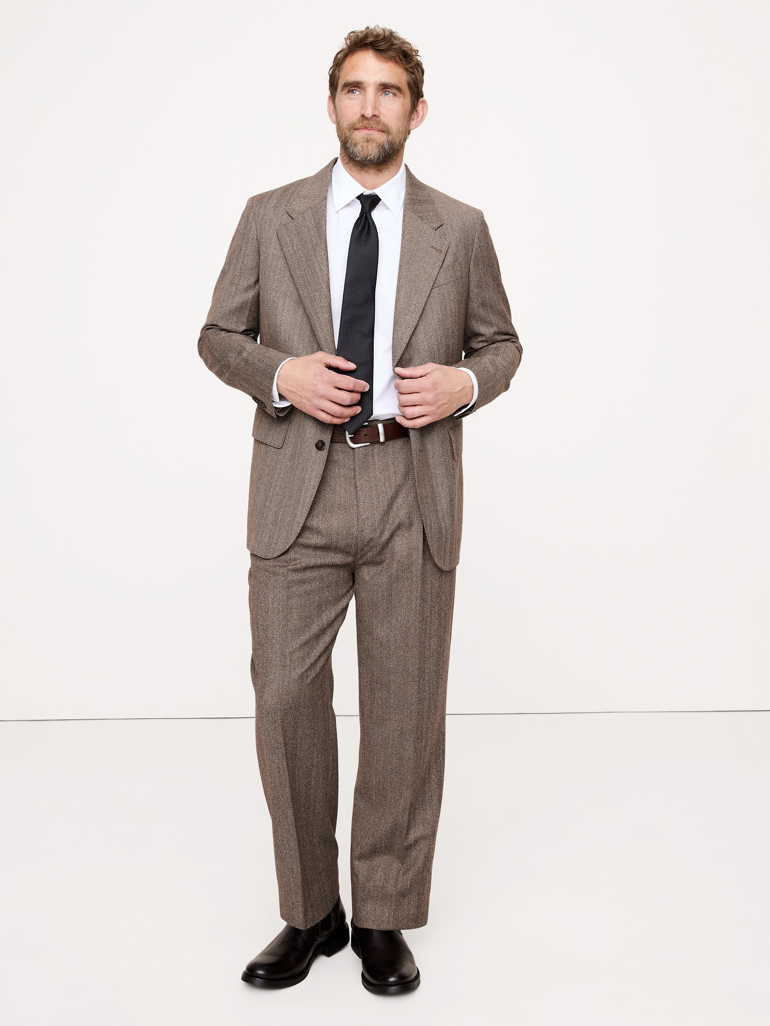 Relaxed Italian Herringbone Suit Jacket - Vintage Taupe