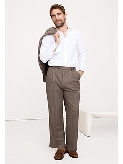 Straight Italian Herringbone Suit Pant - Brown - View 39