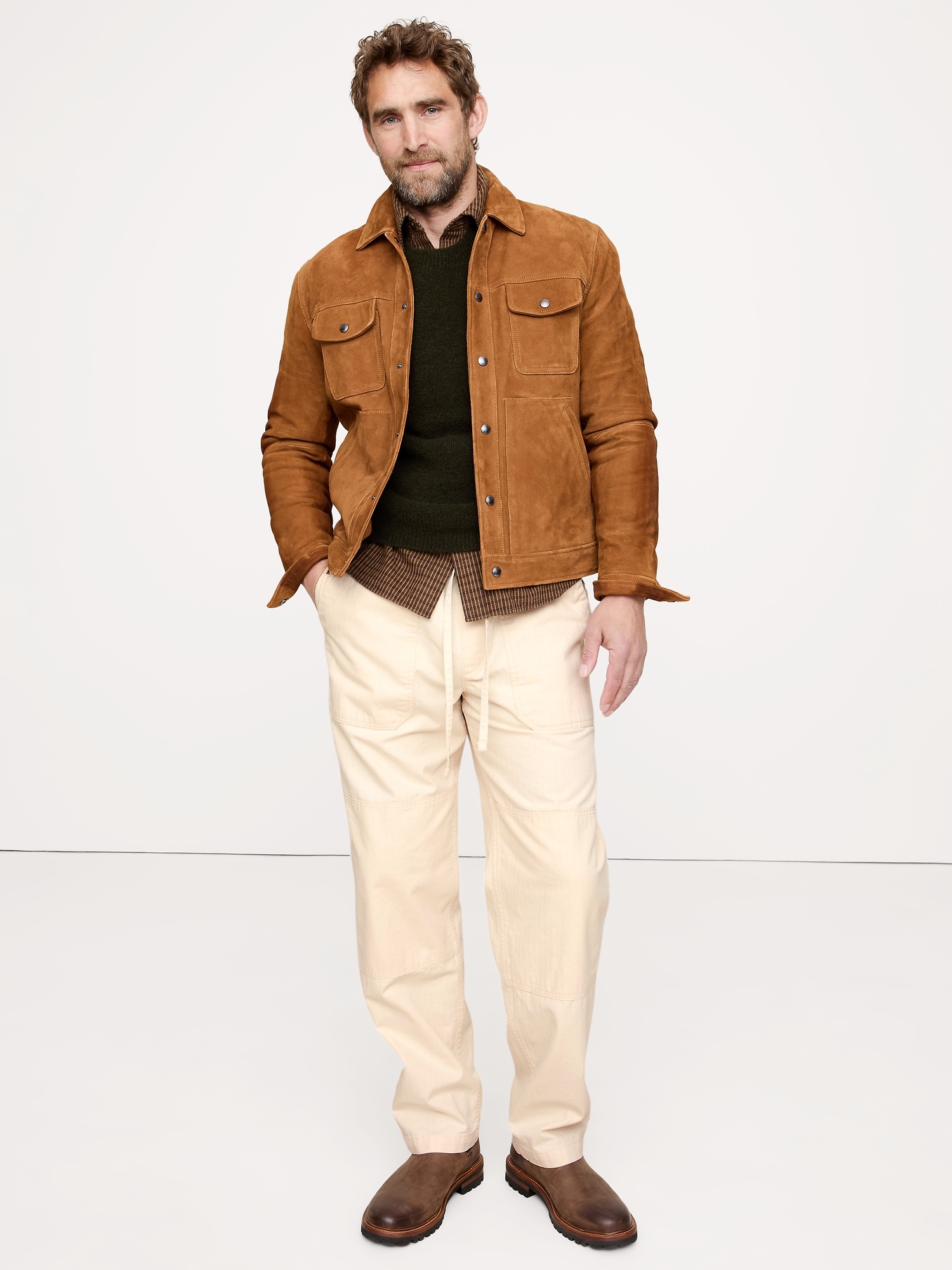 Herringbone Cotton Pull-On Gardener Pant - Natural Beige