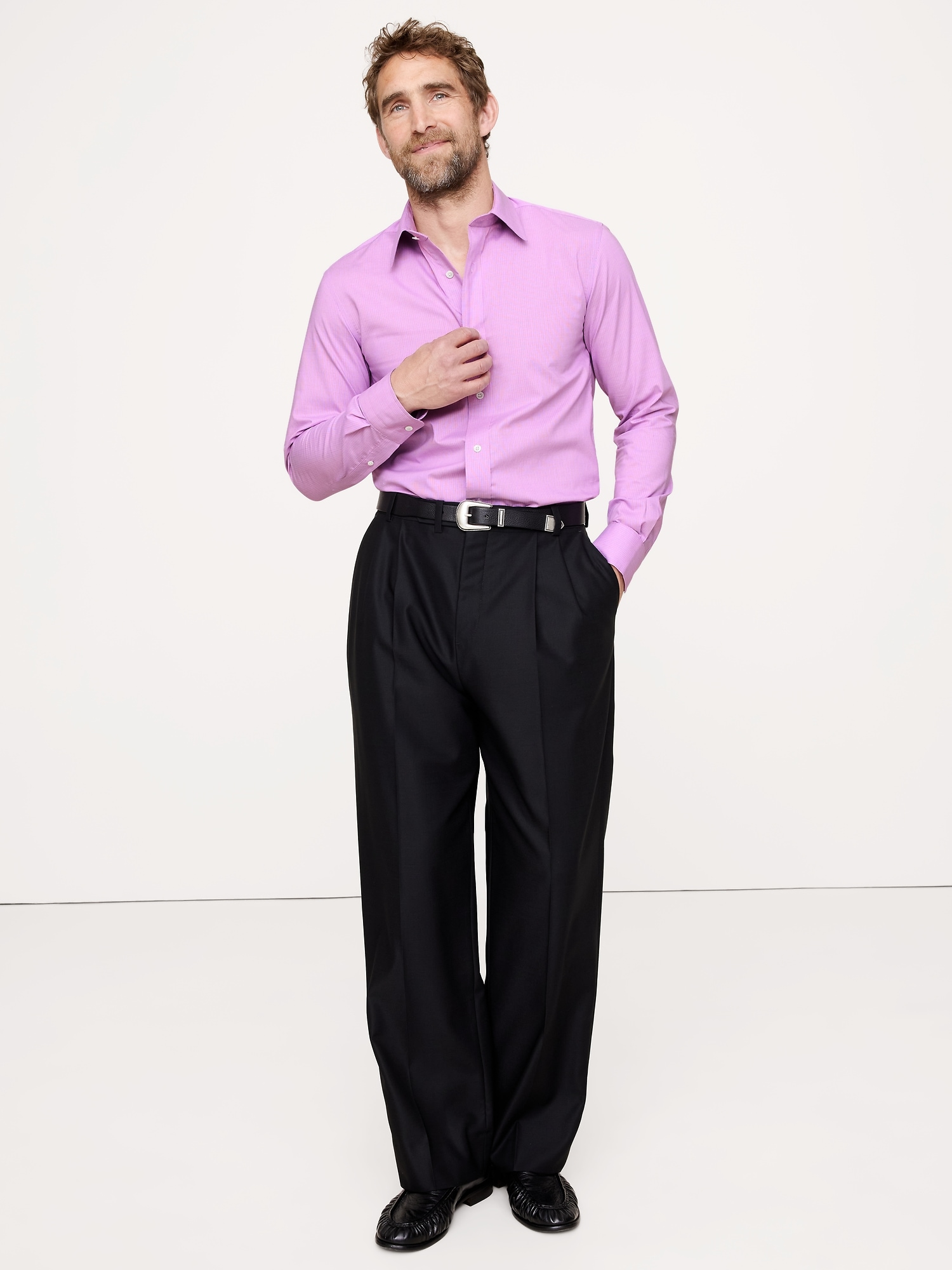 Slim-Fit Wrinkle-Resistant Dress Shirt - Lilac Stripe