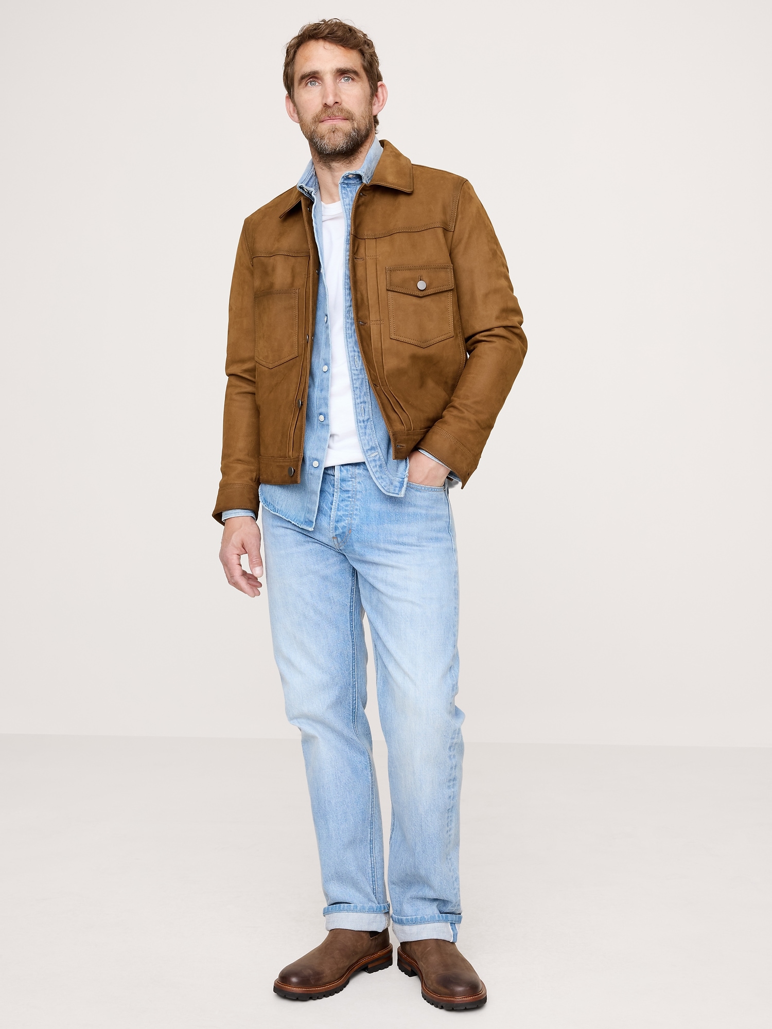 SUEDE TRUCKER JACKET - Hazelnut Brown