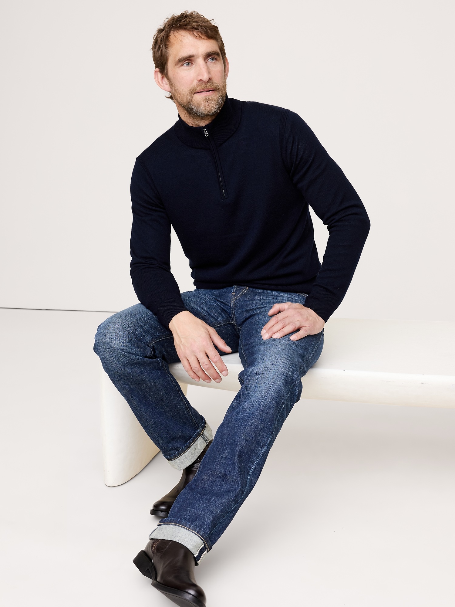 Мужской свитер Banana Republic Merino Quarter-Zip, цвет: Тёмно-синий