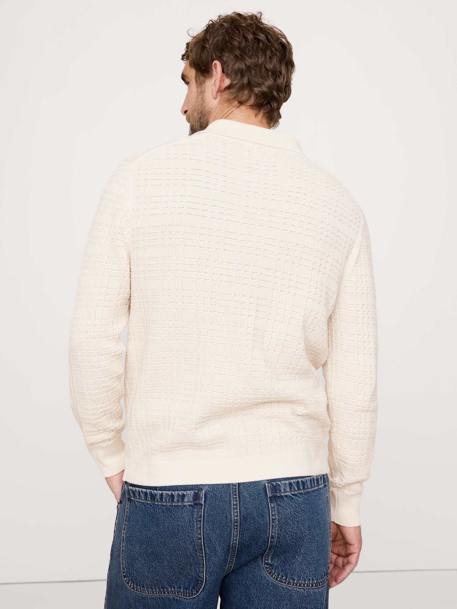 Image number 2 showing, Plaid Texture Cotton Polo Cardigan