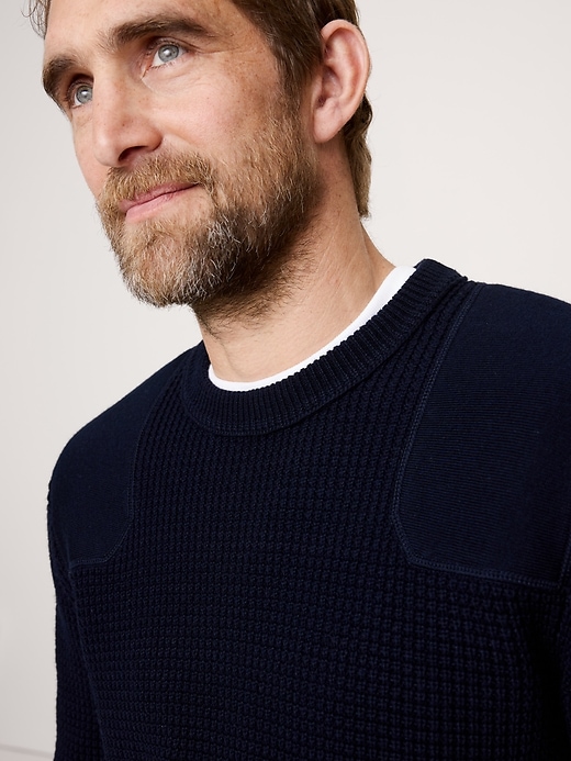 Cotton-Merino Waffle Patch Sweater
