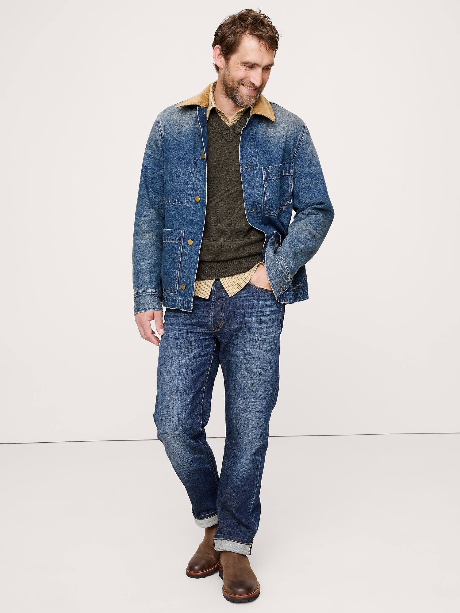Image number 1 showing, Denim Chore Coat with Corduroy Collar