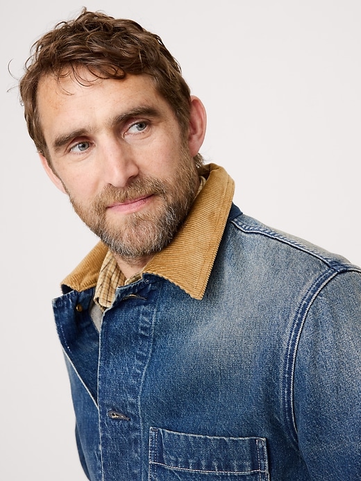 Denim Chore Coat with Corduroy Collar