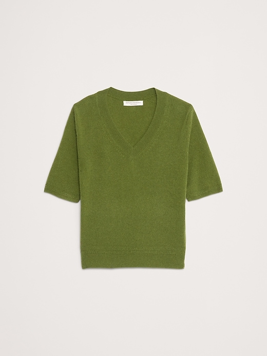 Lightweight Cashmere V-Neck Short-Sleeve Sweater Banana Republic