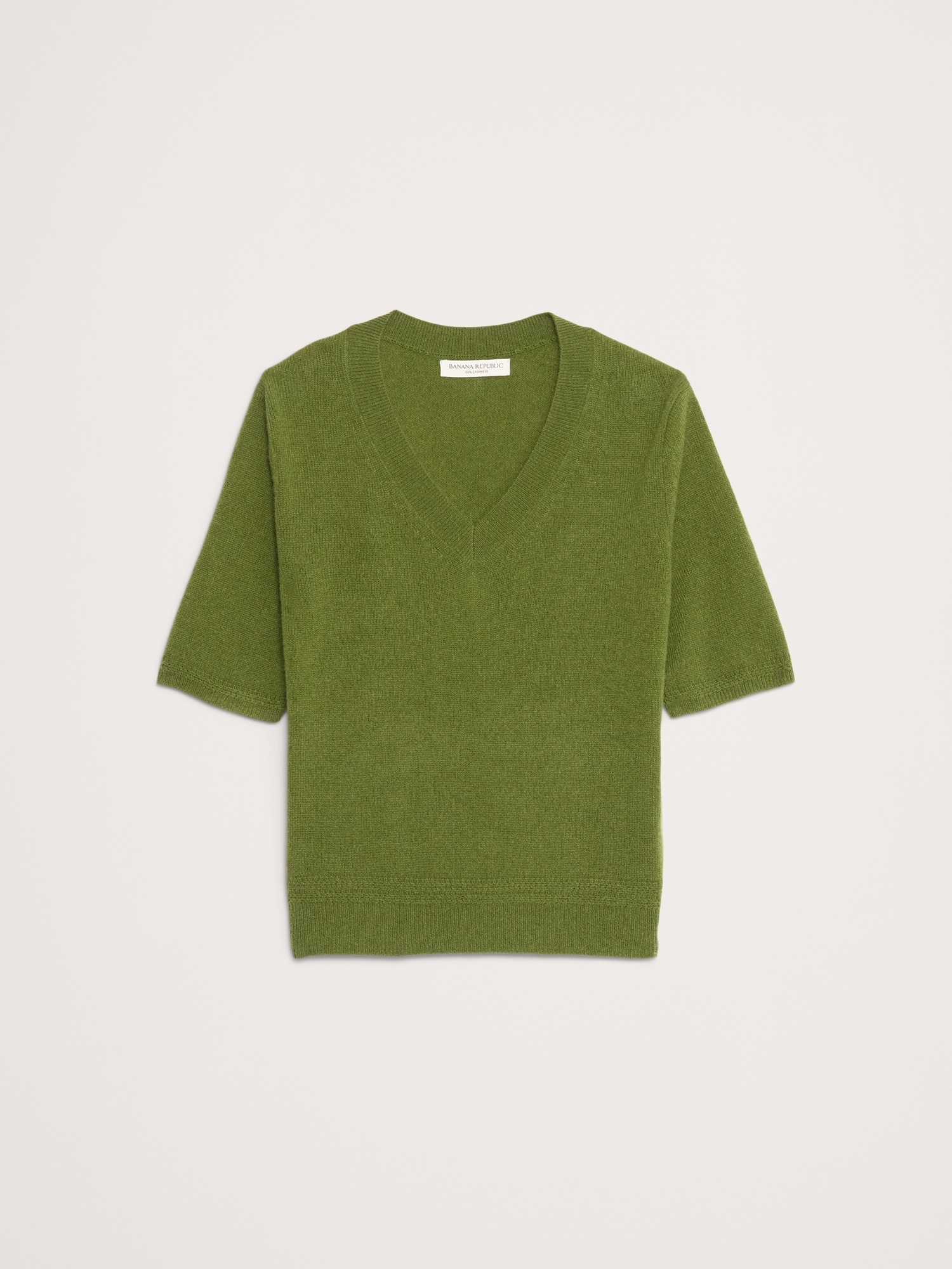 Image number 5 showing, LIGHTWEIGHT CASHMERE V-NECK SHORT-SLEEVE SWEATER