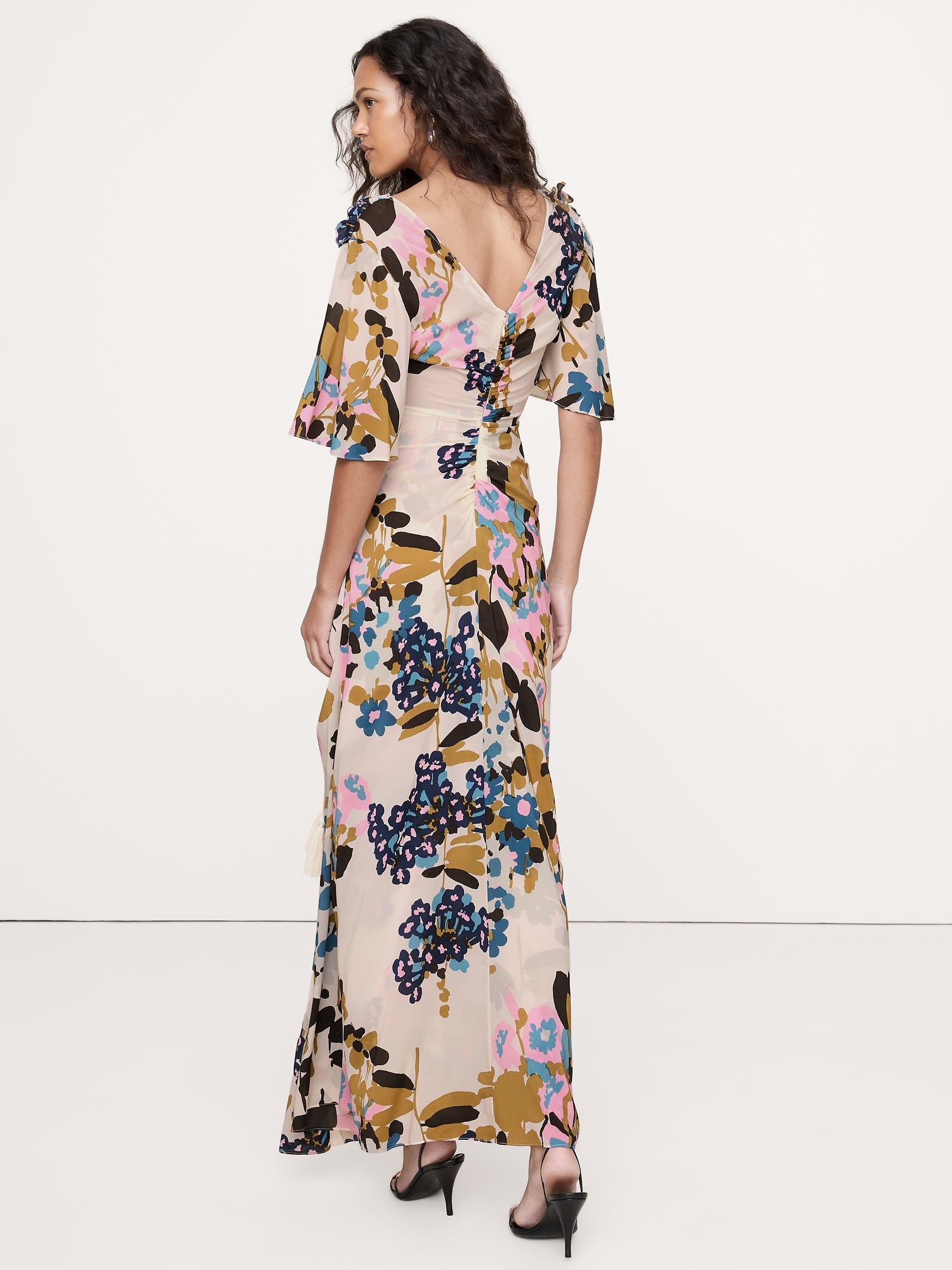 Image number 2 showing, STRETCH-CREPE FLUTTER-SLEEVE MAXI DRESS