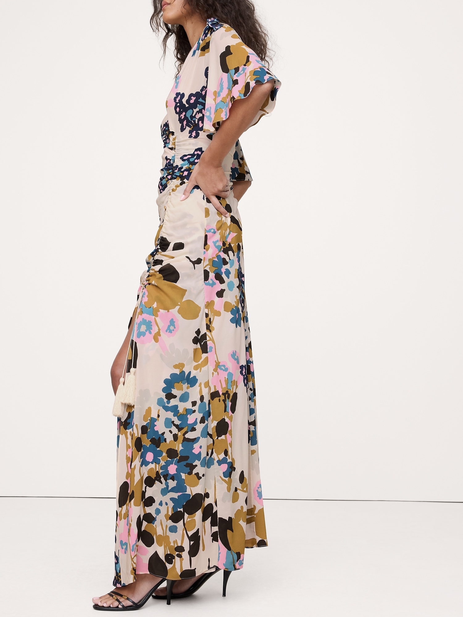 Image number 3 showing, STRETCH-CREPE FLUTTER-SLEEVE MAXI DRESS