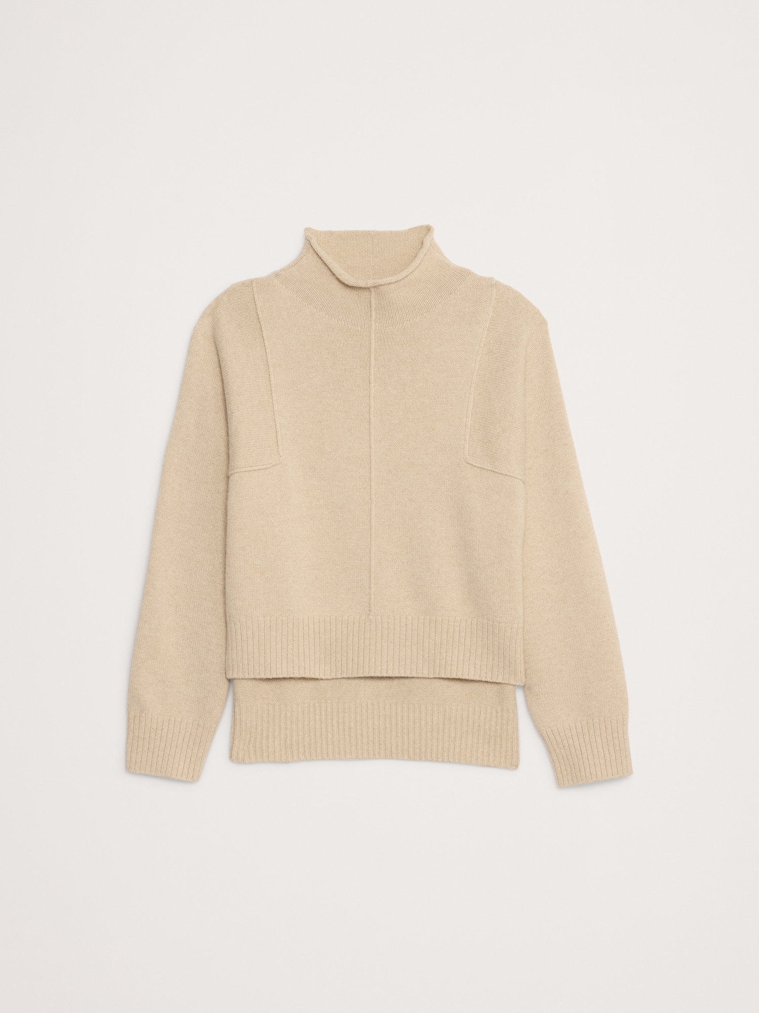 Image number 4 showing, Oversized Merino-Cotton High-Low Funnel-Neck Sweater