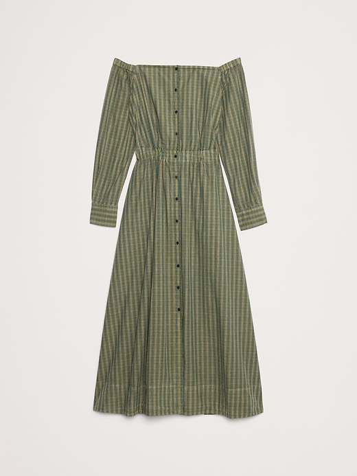 banana republic plaid shirt dress Cotton Poplin Off-The-Shoulder Maxi Shirt Dress