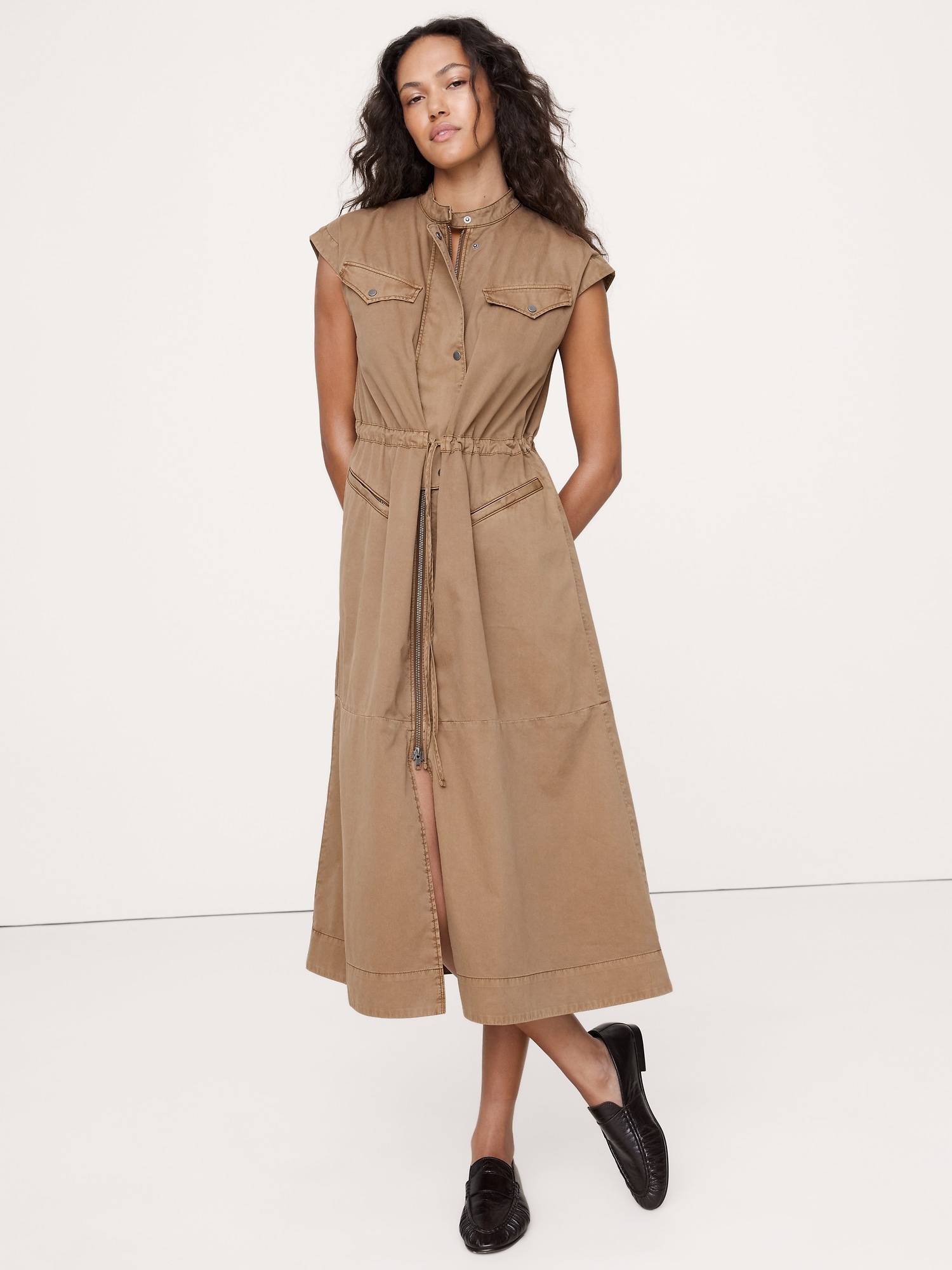 Image number 1 showing, COTTON TWILL UTILITY LONG MIDI DRESS
