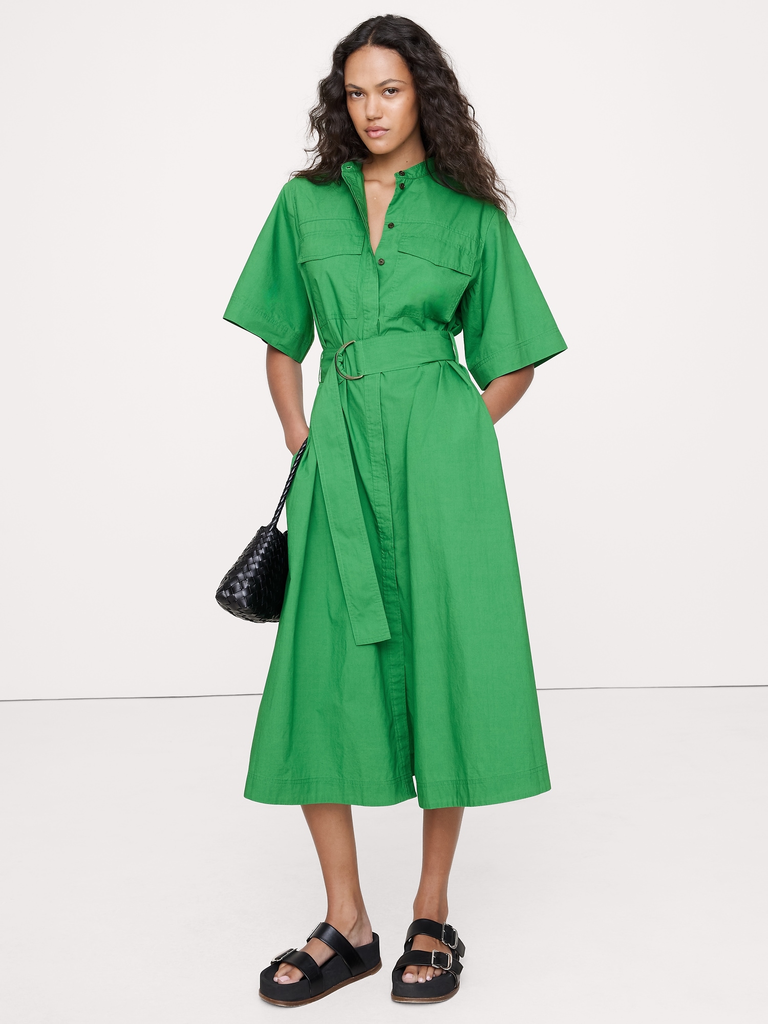 COTTON POPLIN UTILITY SHIRT DRESS