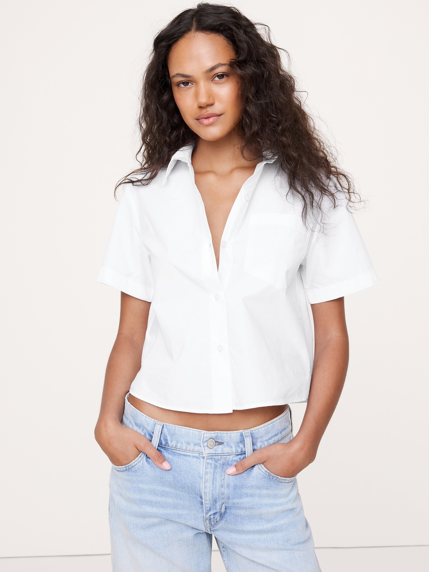 Image number 6 showing, BOXY COTTON POPLIN SHORT-SLEEVE SHIRT