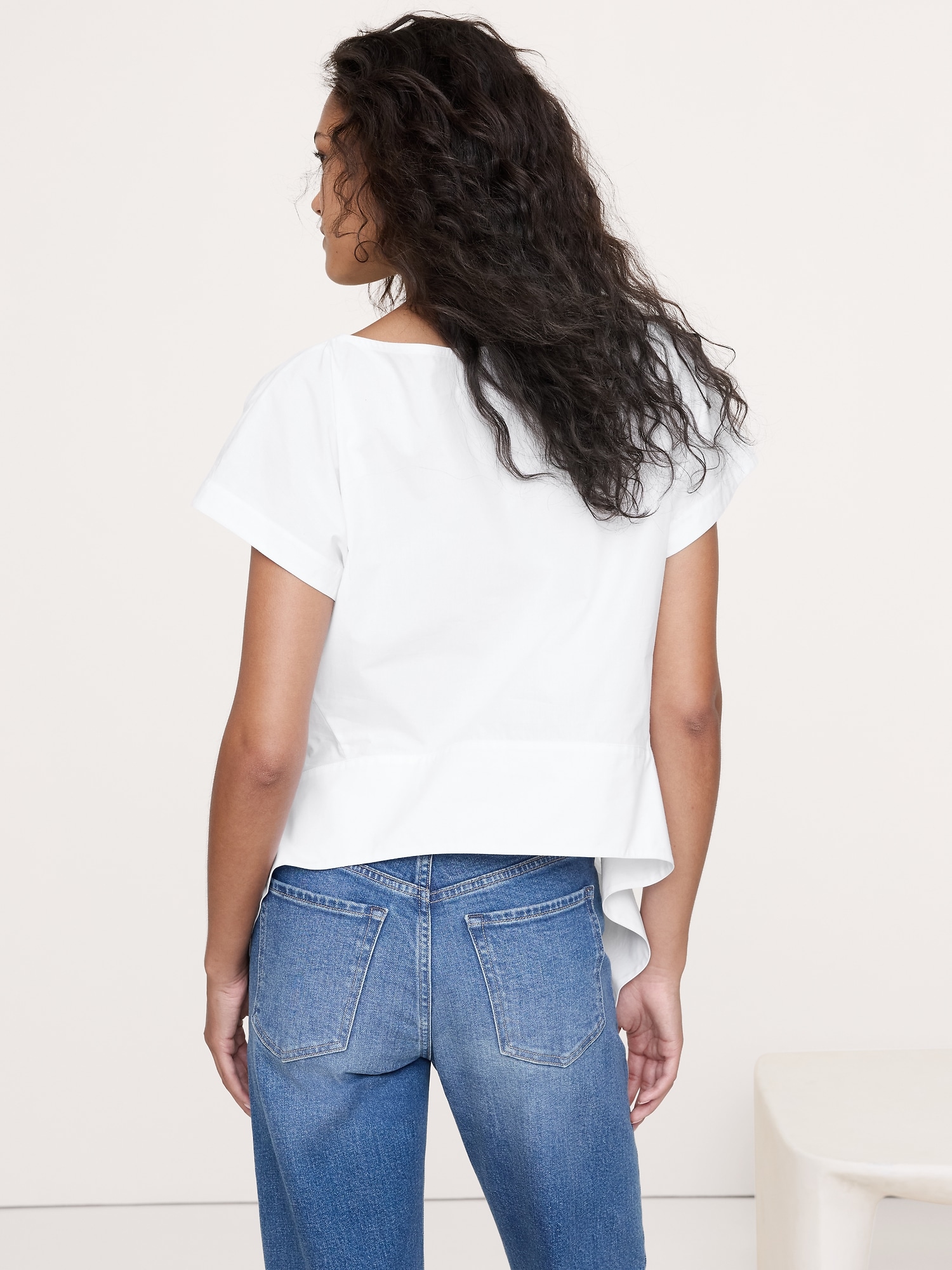 Image number 5 showing, COTTON POPLIN BOATNECK ASYMMETRICAL TOP