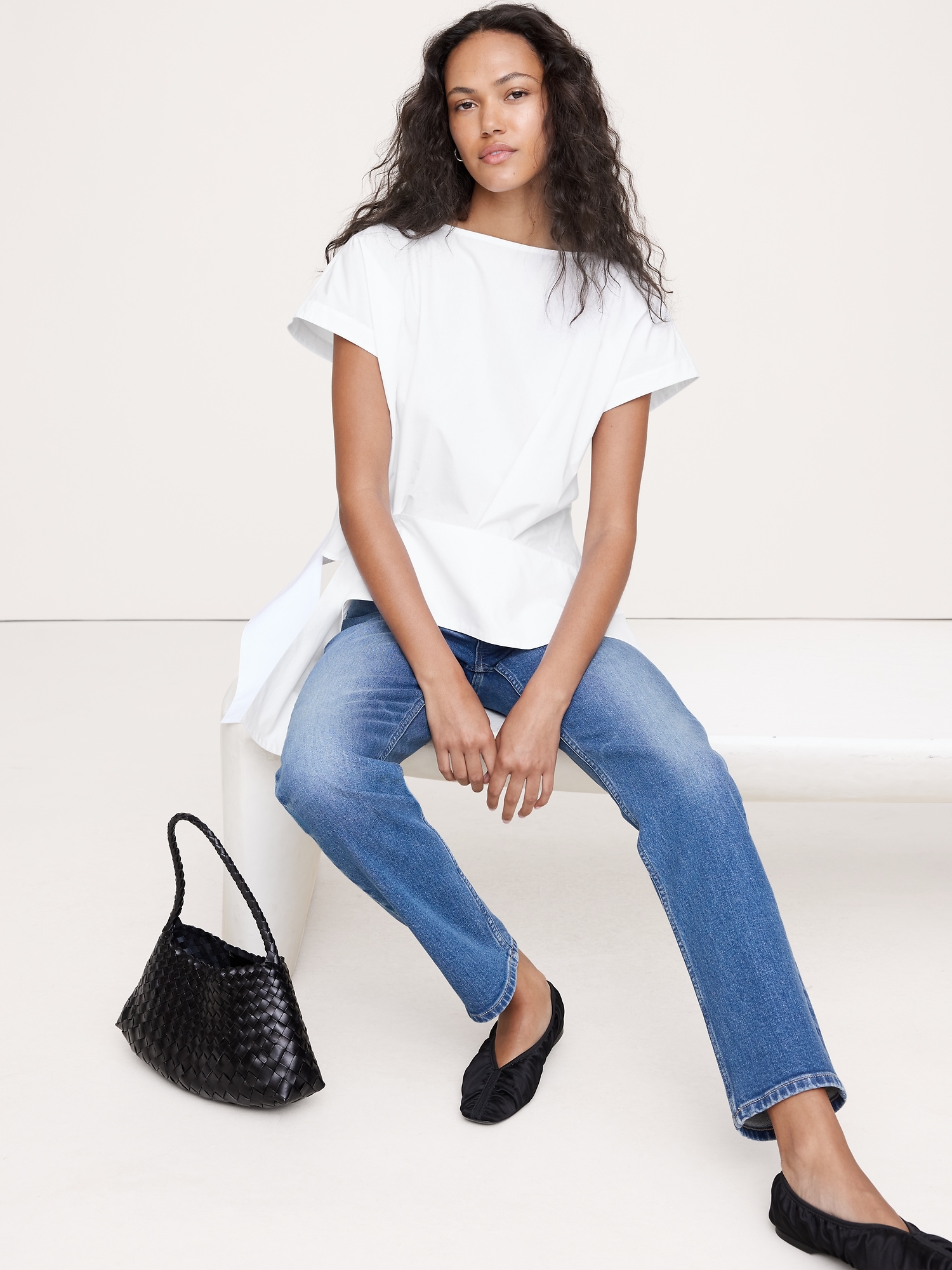 Image number 6 showing, COTTON POPLIN BOATNECK ASYMMETRICAL TOP