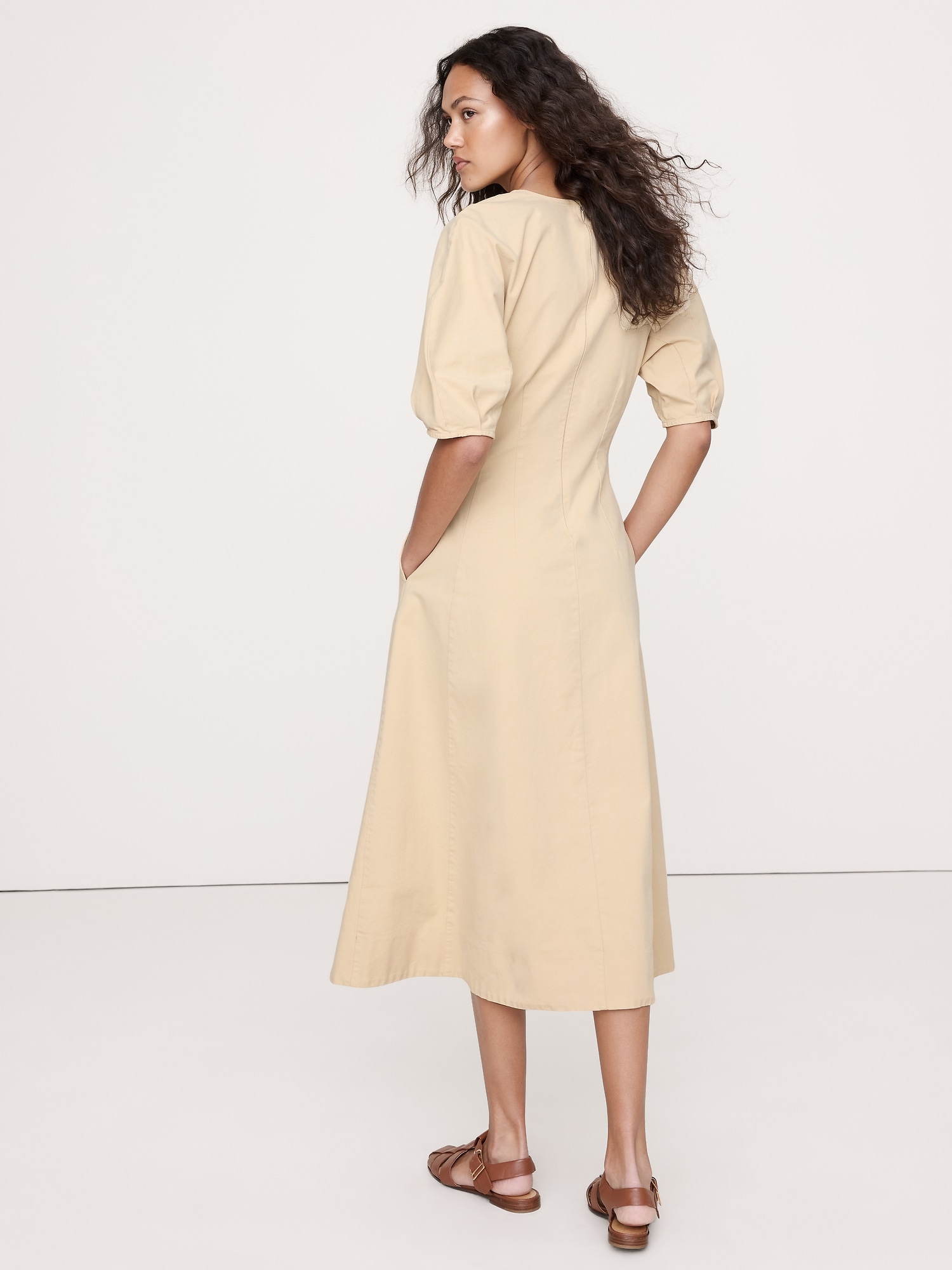 Image number 6 showing, STRETCH-COTTON TWILL UTILITY MIDI DRESS