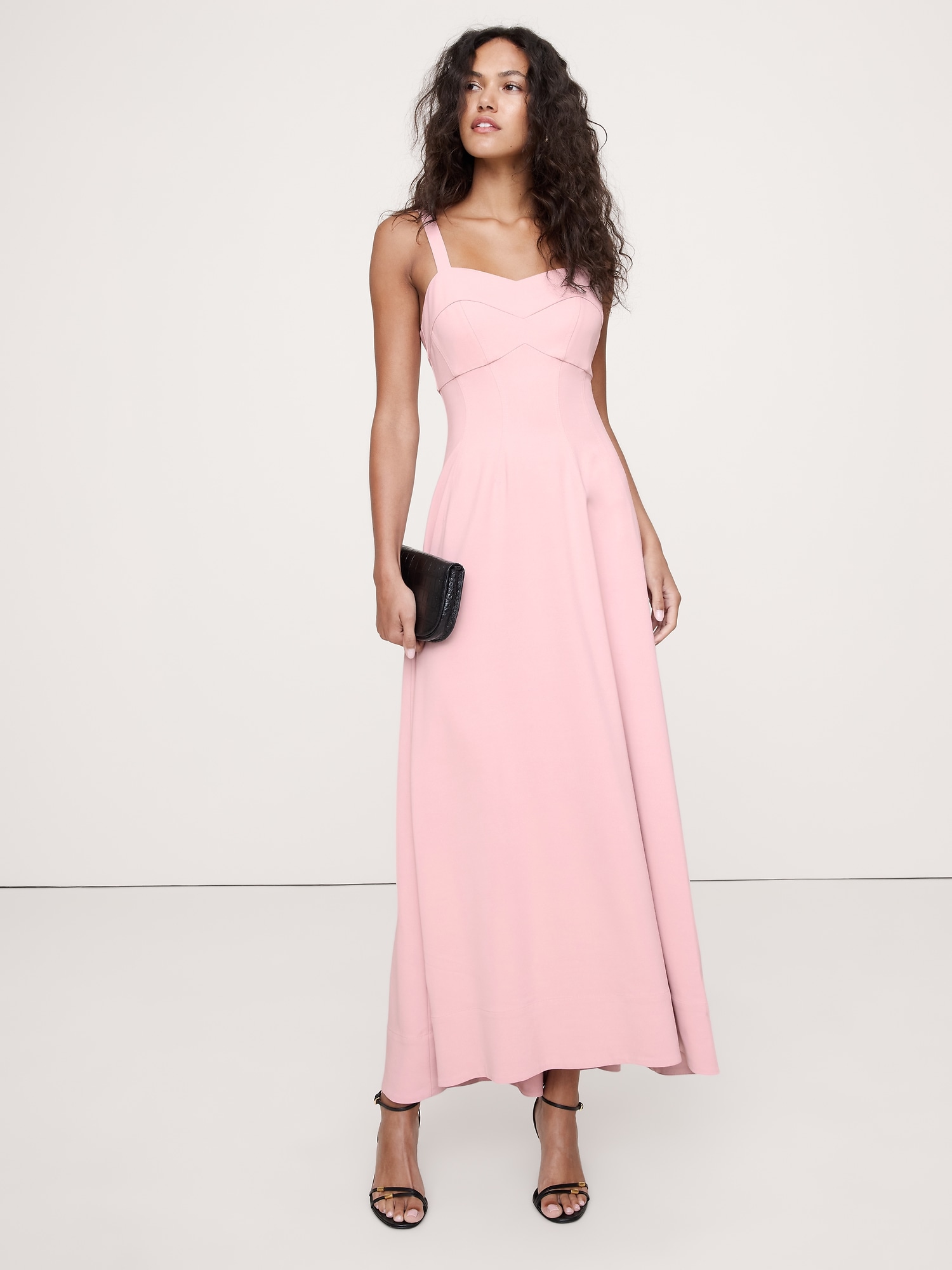 STRETCH-SATEEN SWEETHEART MAXI DRESS - Dusty Rose Pink