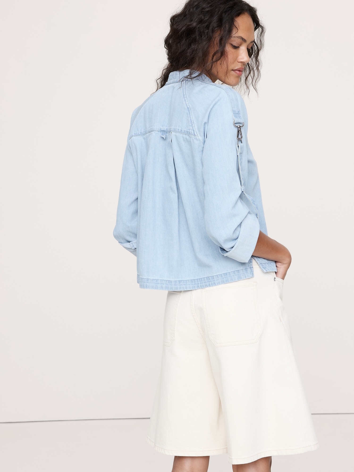 Image number 2 showing, CHAMBRAY ZIP POPOVER TOP