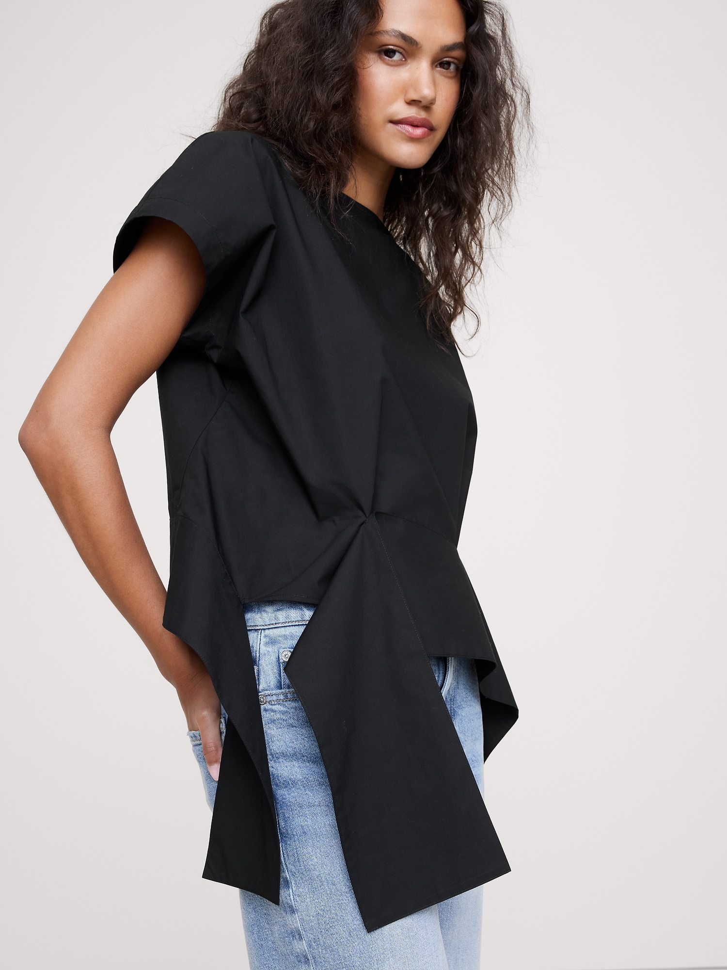 Image number 8 showing, COTTON POPLIN BOATNECK ASYMMETRICAL TOP