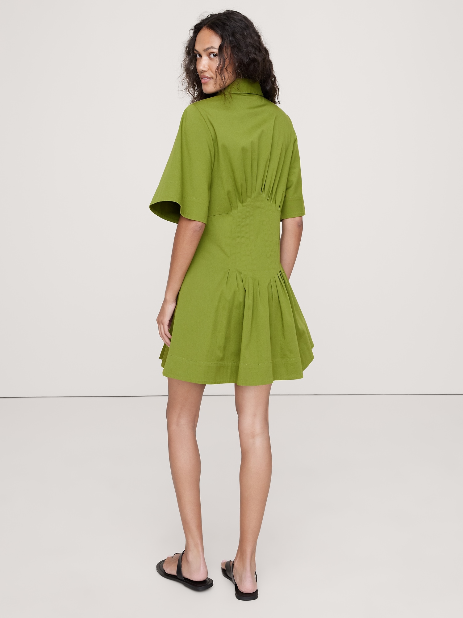 Image number 3 showing, STRETCH-COTTON POPLIN PINTUCK SHIRT DRESS