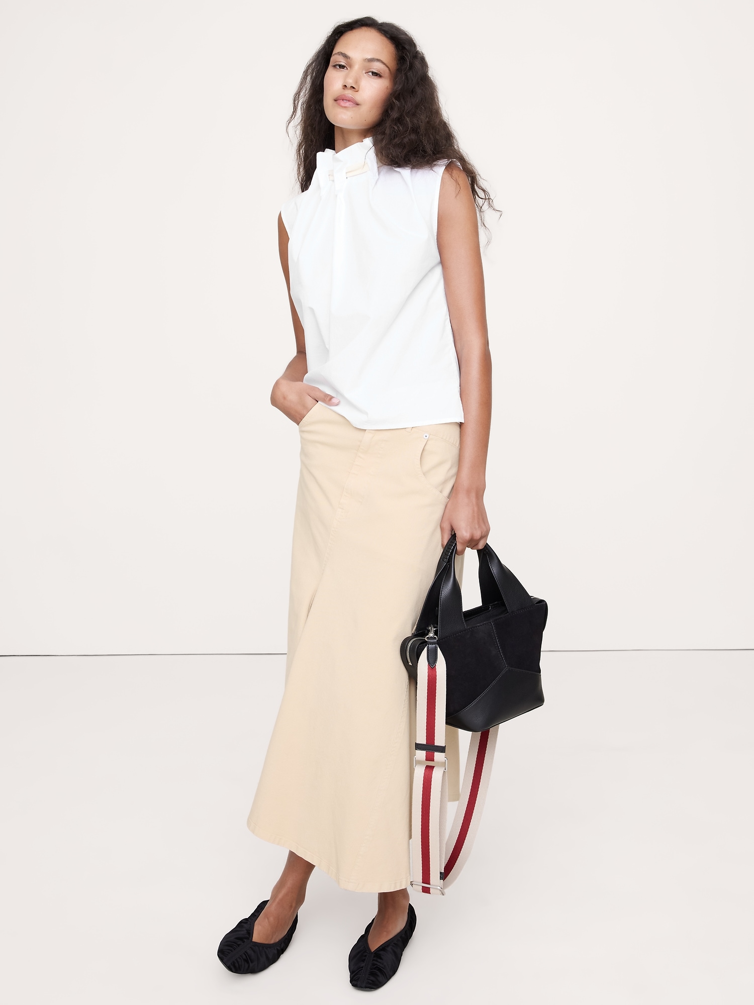 Image number 1 showing, Cotton Poplin Cinch-Neck Top