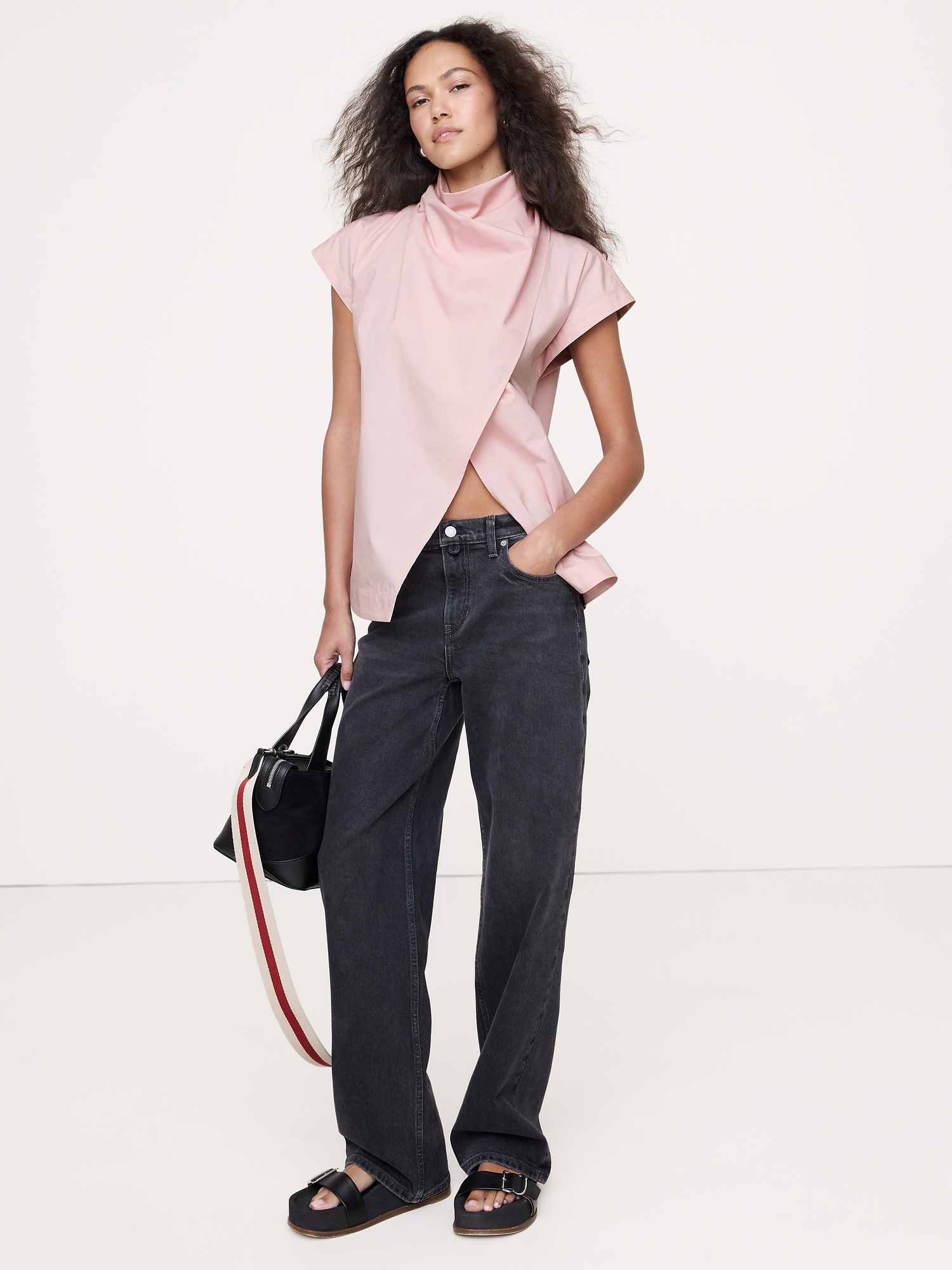 Image number 1 showing, COTTON POPLIN COWL NECK TUNIC