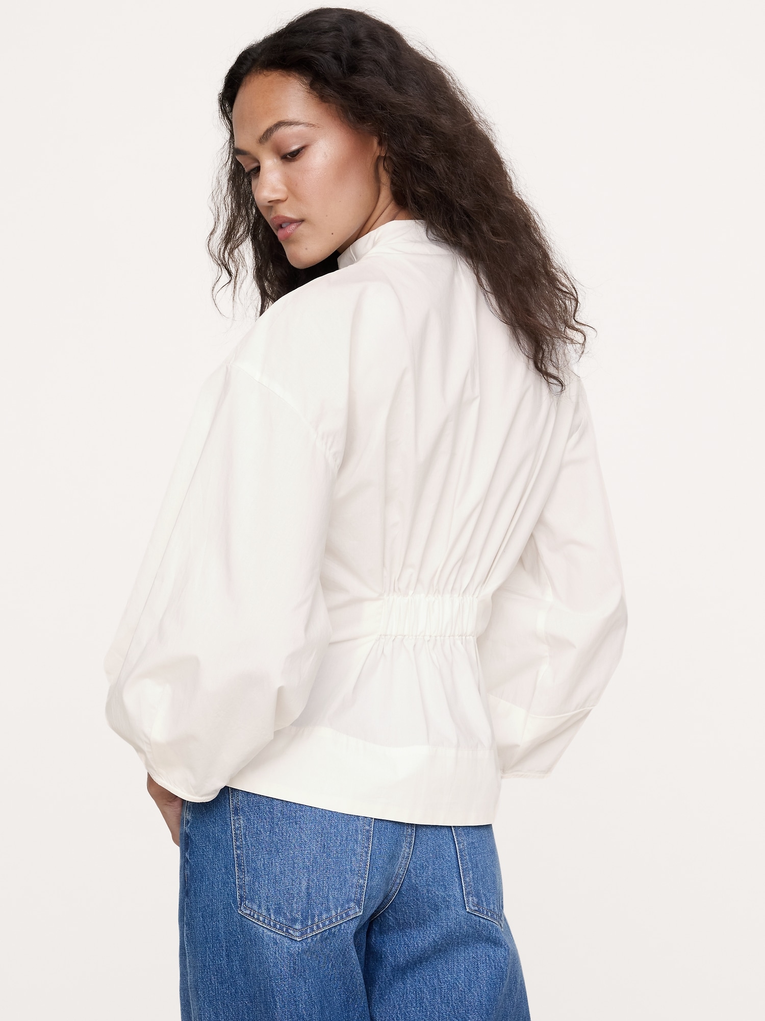 Cotton Poplin Cinched-Waist Shirt