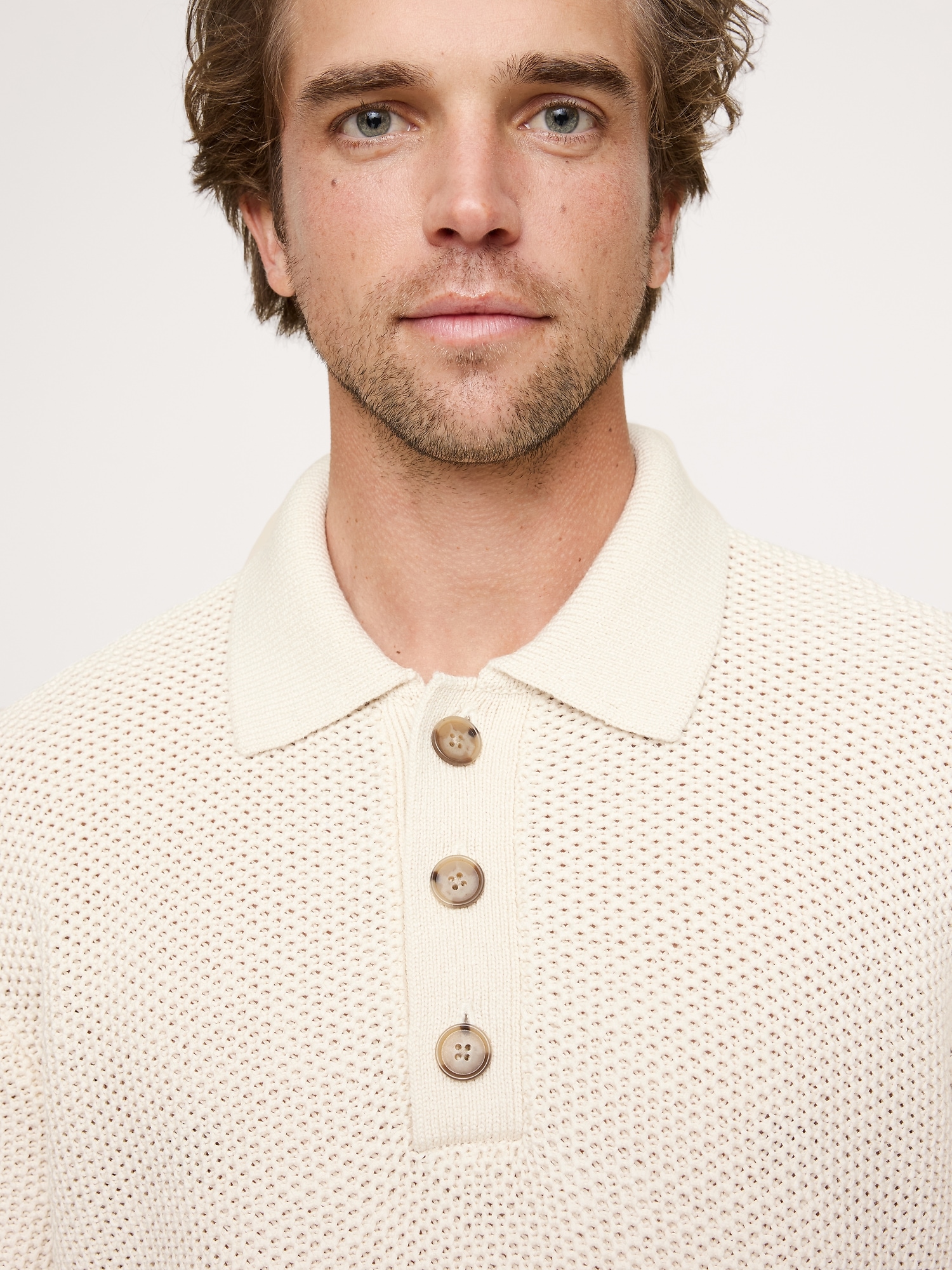 Image number 3 showing, COTTON HONEYCOMB SWEATER POLO
