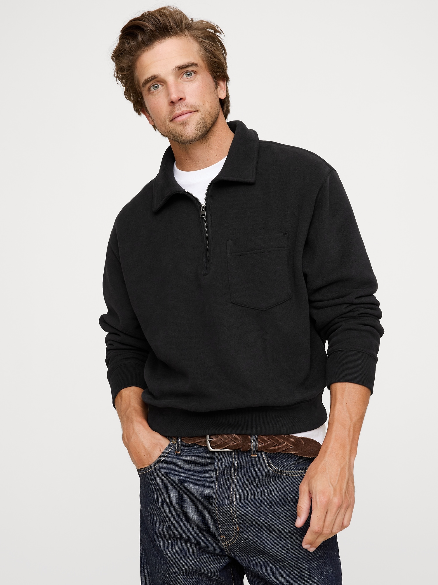 Fleece Zip Sweatshirt - Black