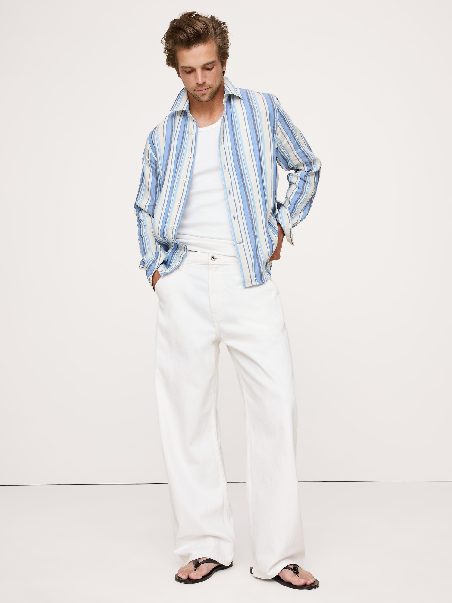 Standard-Fit Linen Shirt - Bold Blue Stripe
