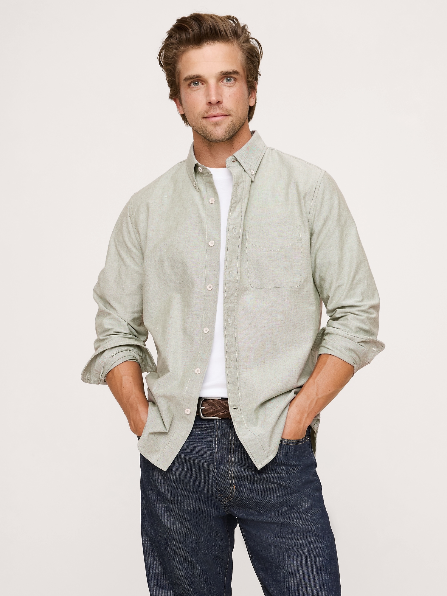 Standard-Fit Oxford Shirt - Light Olive Green